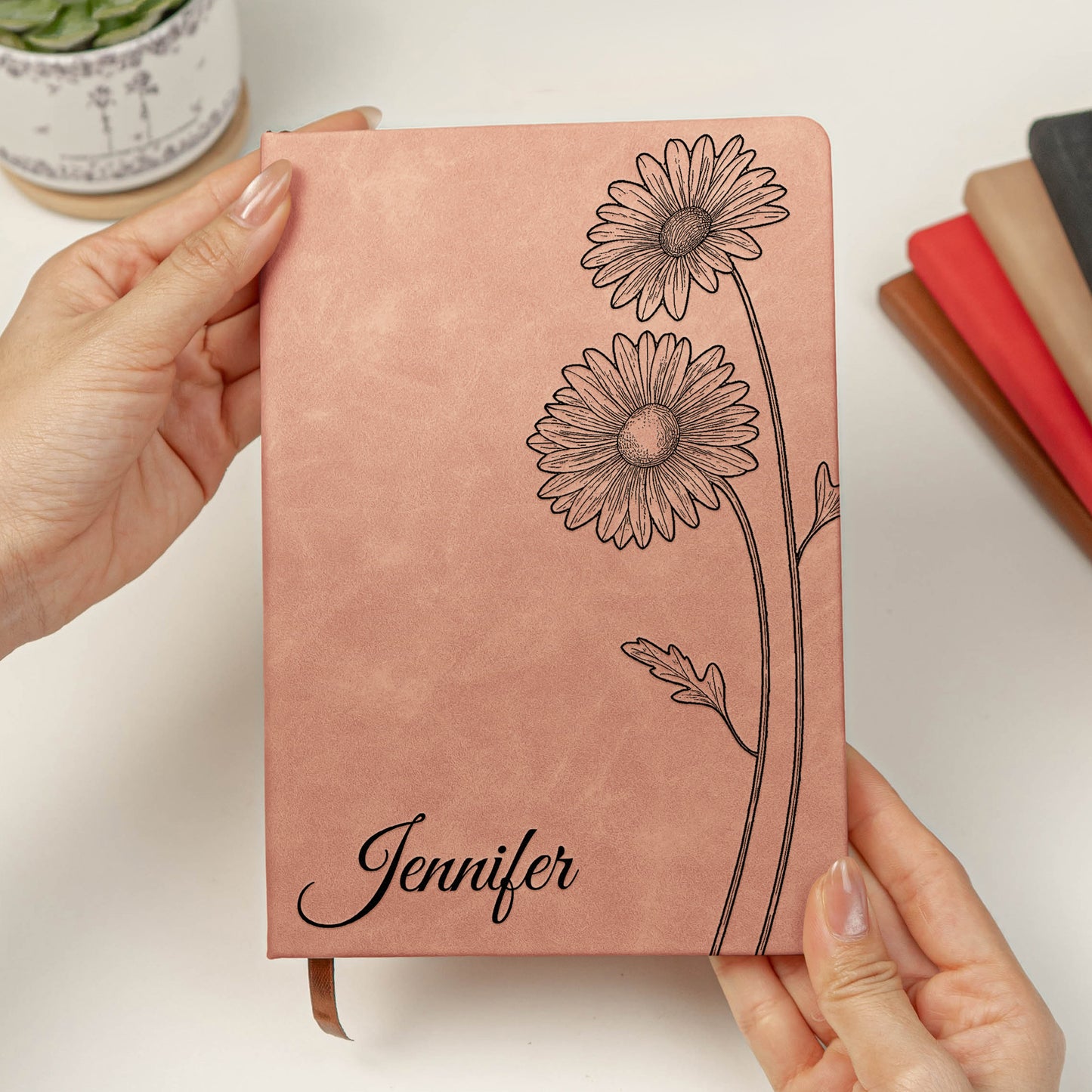Custom Name Journal Birth Month Flower Gift - Personalized Leather Journal
