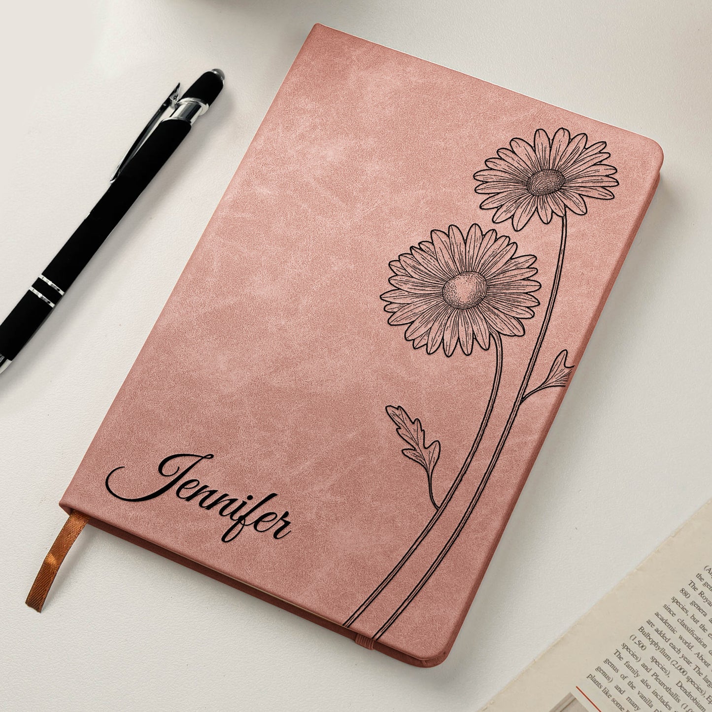 Custom Name Journal Birth Month Flower Gift - Personalized Leather Journal