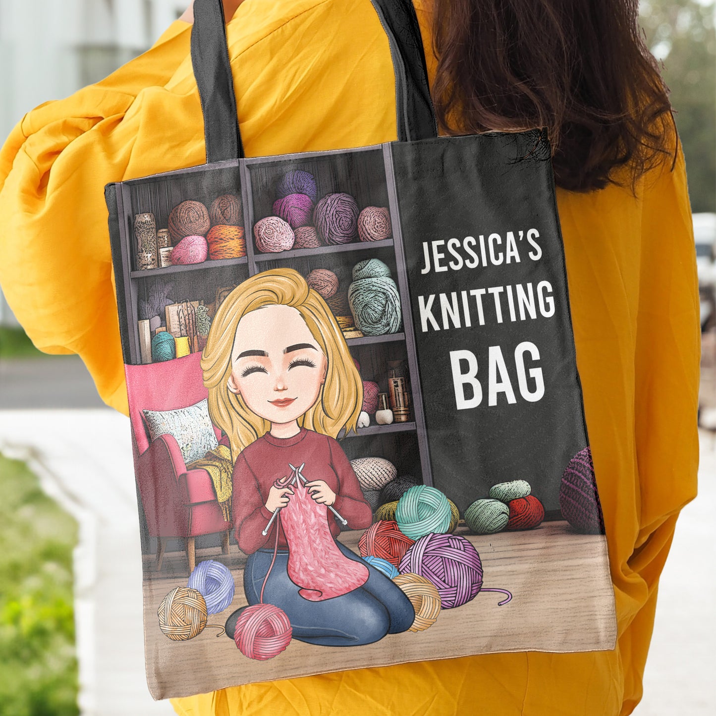 Custom Name Knitting, Crochet Bag - Personalized Tote Bag