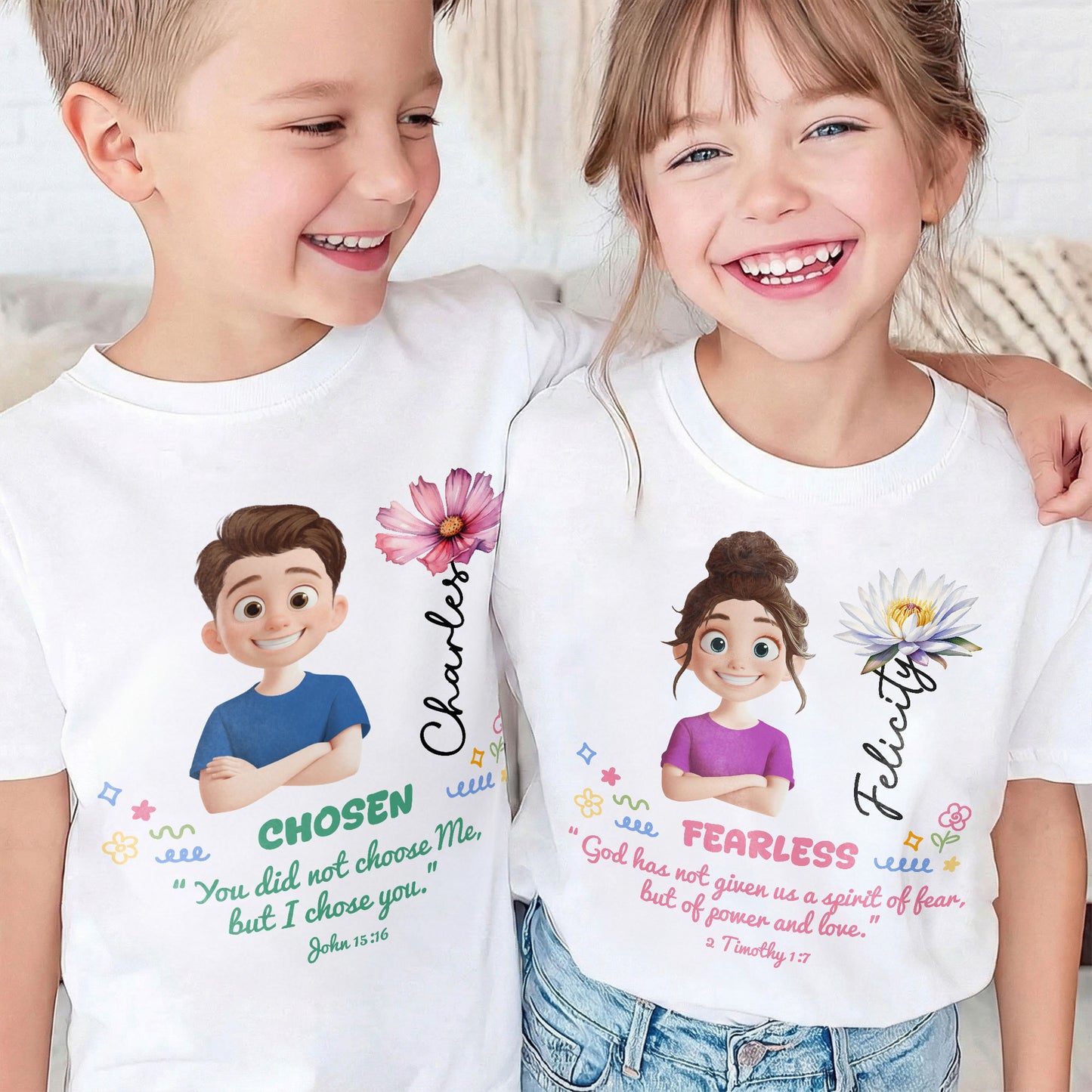 Custom Name Matching With Bible Verse Gift For Kids - Personalized Shirt