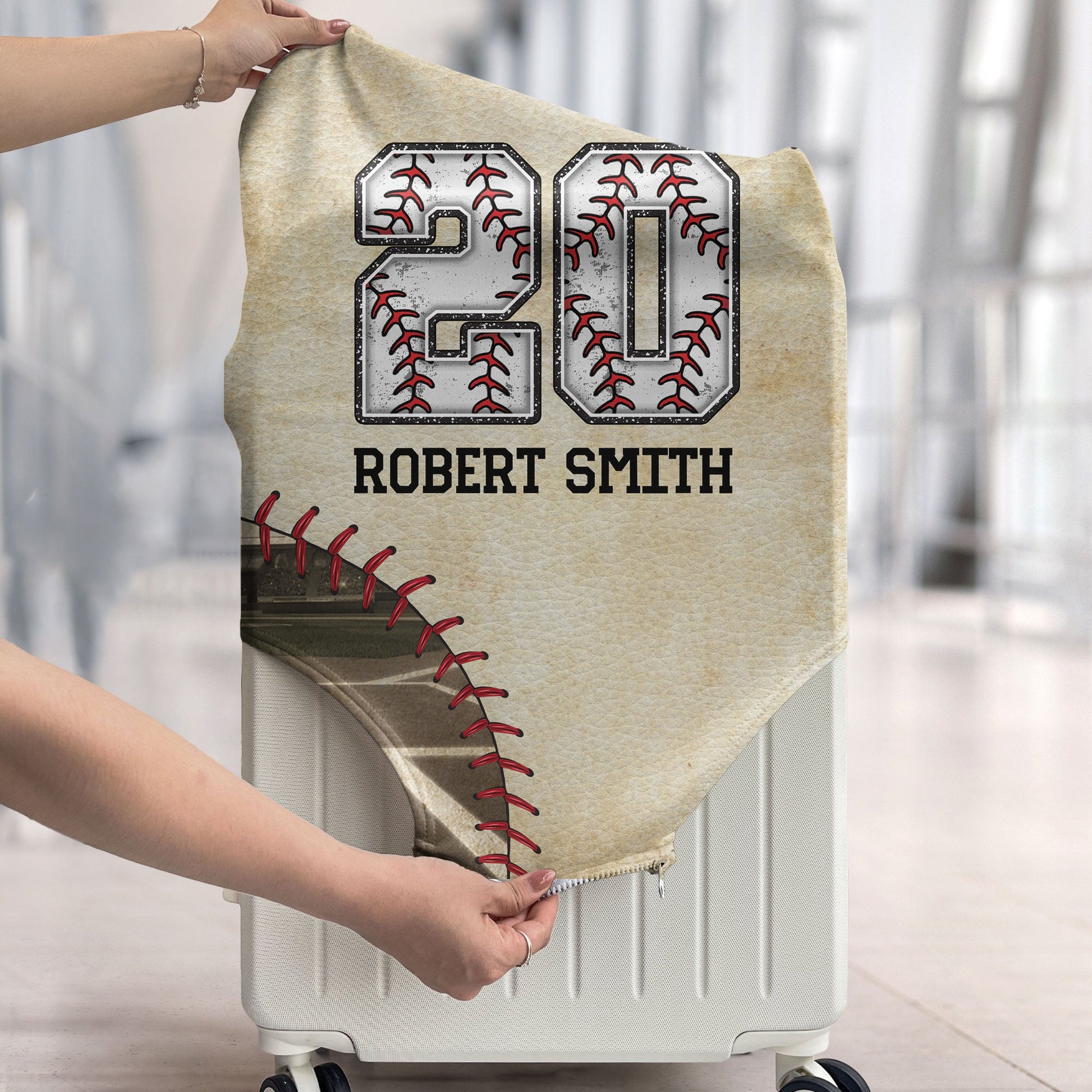 Custom Name & Number Baseball For Traveler  - Personalized Luggage Cover