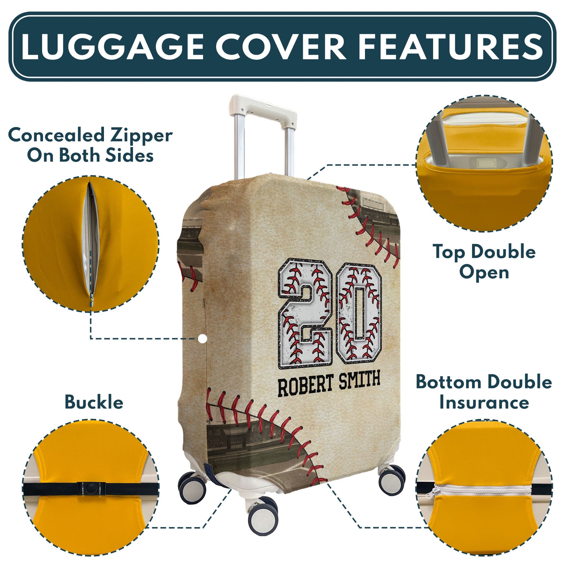 Custom Name & Number Baseball For Traveler  - Personalized Luggage Cover