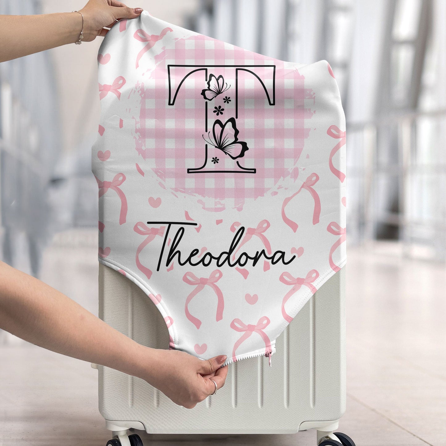 Custom Name Ribbon Coquette - Personalized Luggage Cover