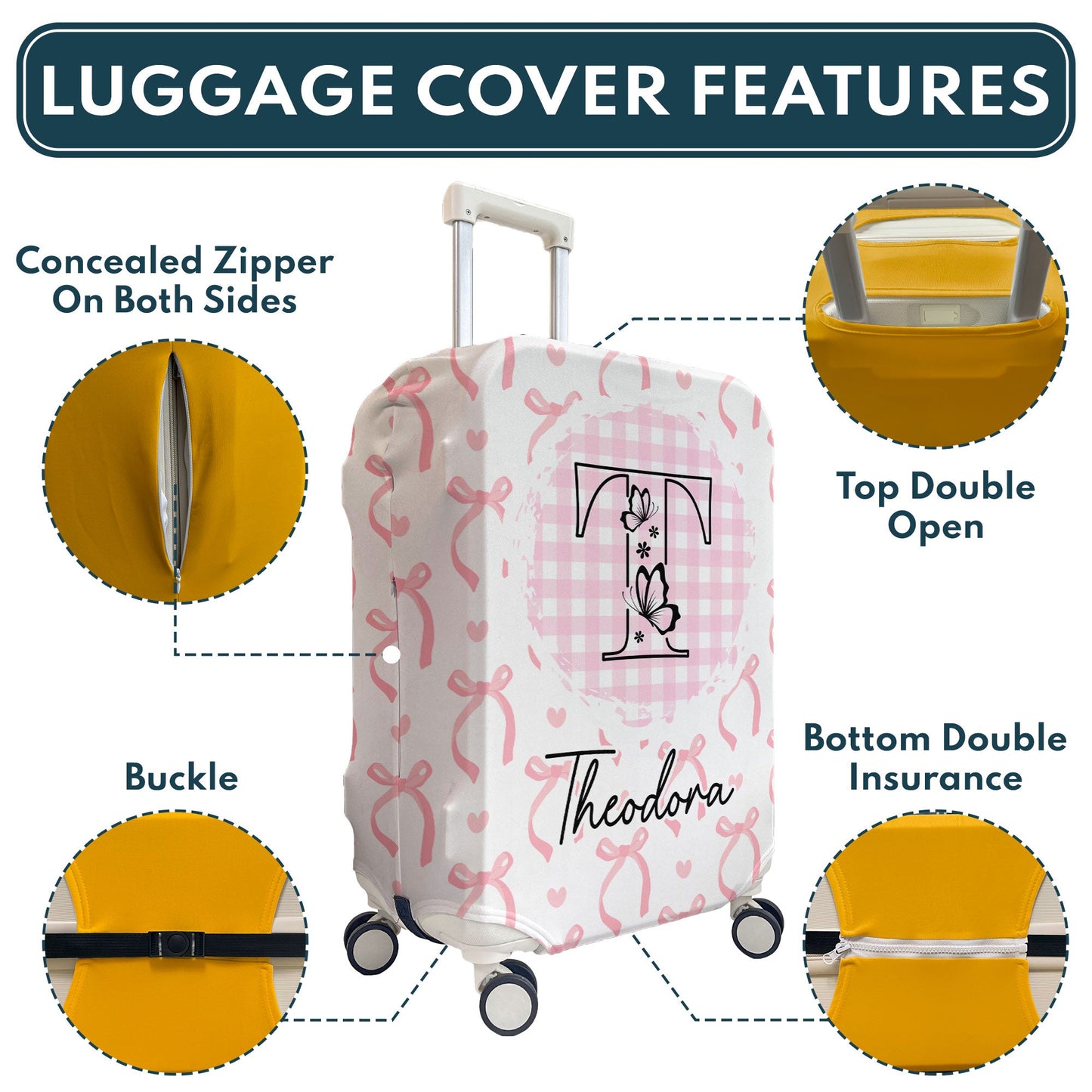 Custom Name Ribbon Coquette - Personalized Luggage Cover