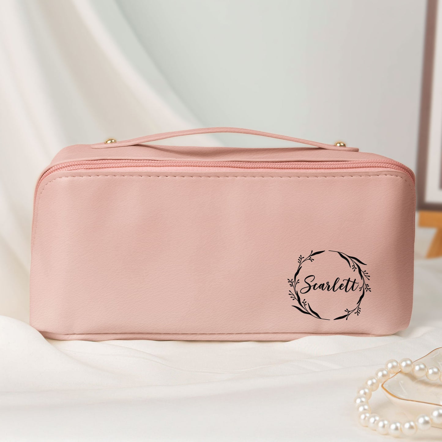 Custom Name Style For Her, Wife, Daughter, Sister - Personalized Leather Makeup Bag
