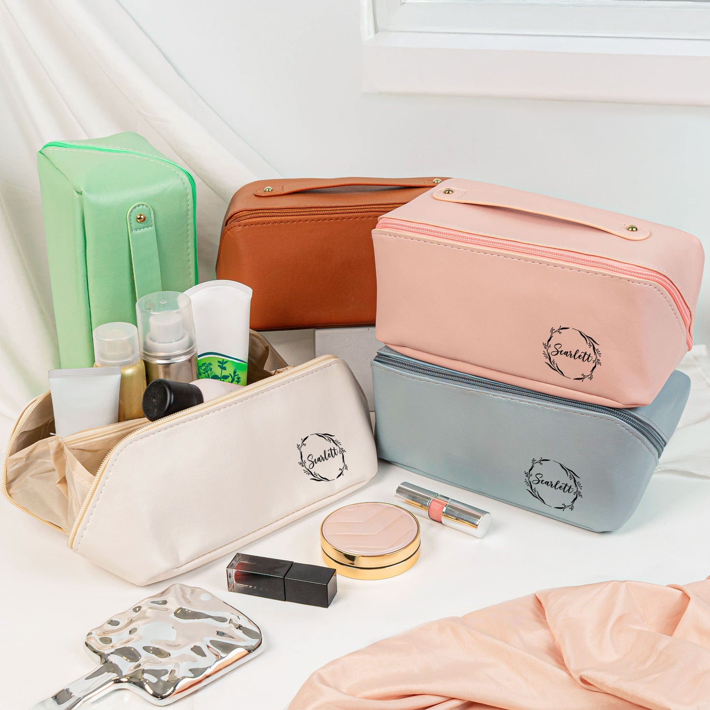 Custom Name Style For Her, Wife, Daughter, Sister - Personalized Leather Makeup Bag