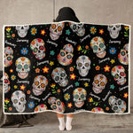 Custom Name Sugar Skulls Vintage Style - Personalized Wearable Blanket Hoodie