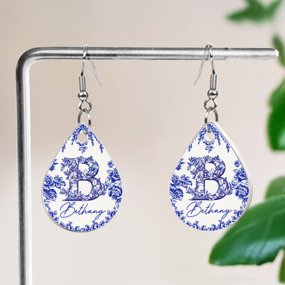 Custom Name Toile De Jouy French Chinoiserie - Personalized Acrylic Earrings