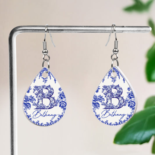 Custom Name Toile De Jouy French Chinoiserie - Personalized Acrylic Earrings