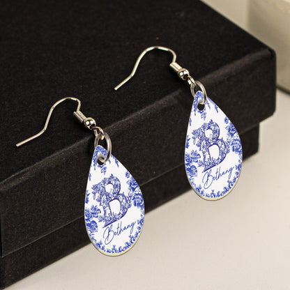 Custom Name Toile De Jouy French Chinoiserie - Personalized Acrylic Earrings