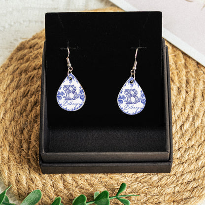 Custom Name Toile De Jouy French Chinoiserie - Personalized Acrylic Earrings