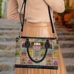 Custom Name Vintage Stamps Pattern - Personalized Leather Bag