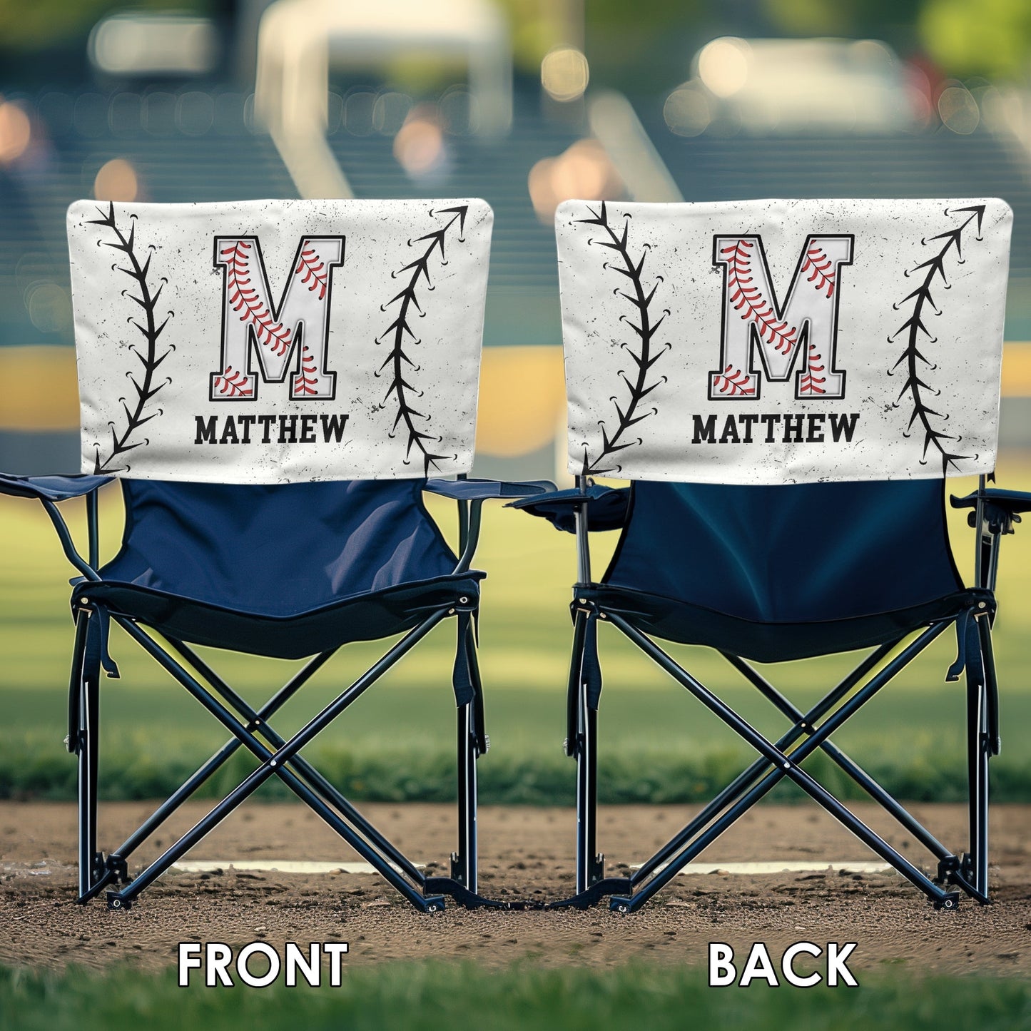 Custom Name With Baseball Pattern Chair Cover - Personalized Folding Chair Cover