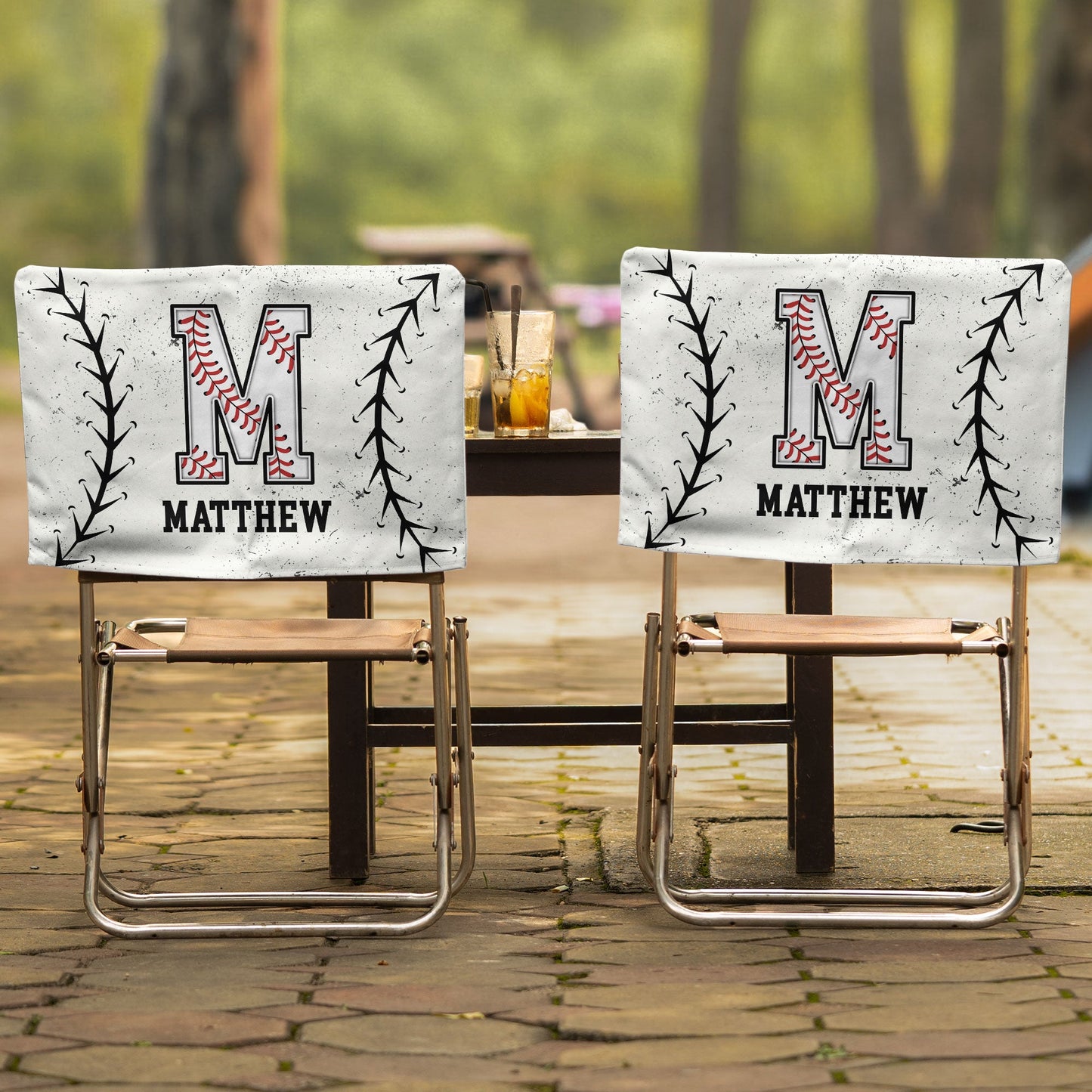 Custom Name With Baseball Pattern Chair Cover - Personalized Folding Chair Cover