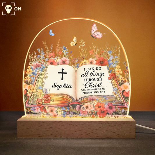 Custom Name With Book Of Favorite Bible Verses - Personalized LED Night Light