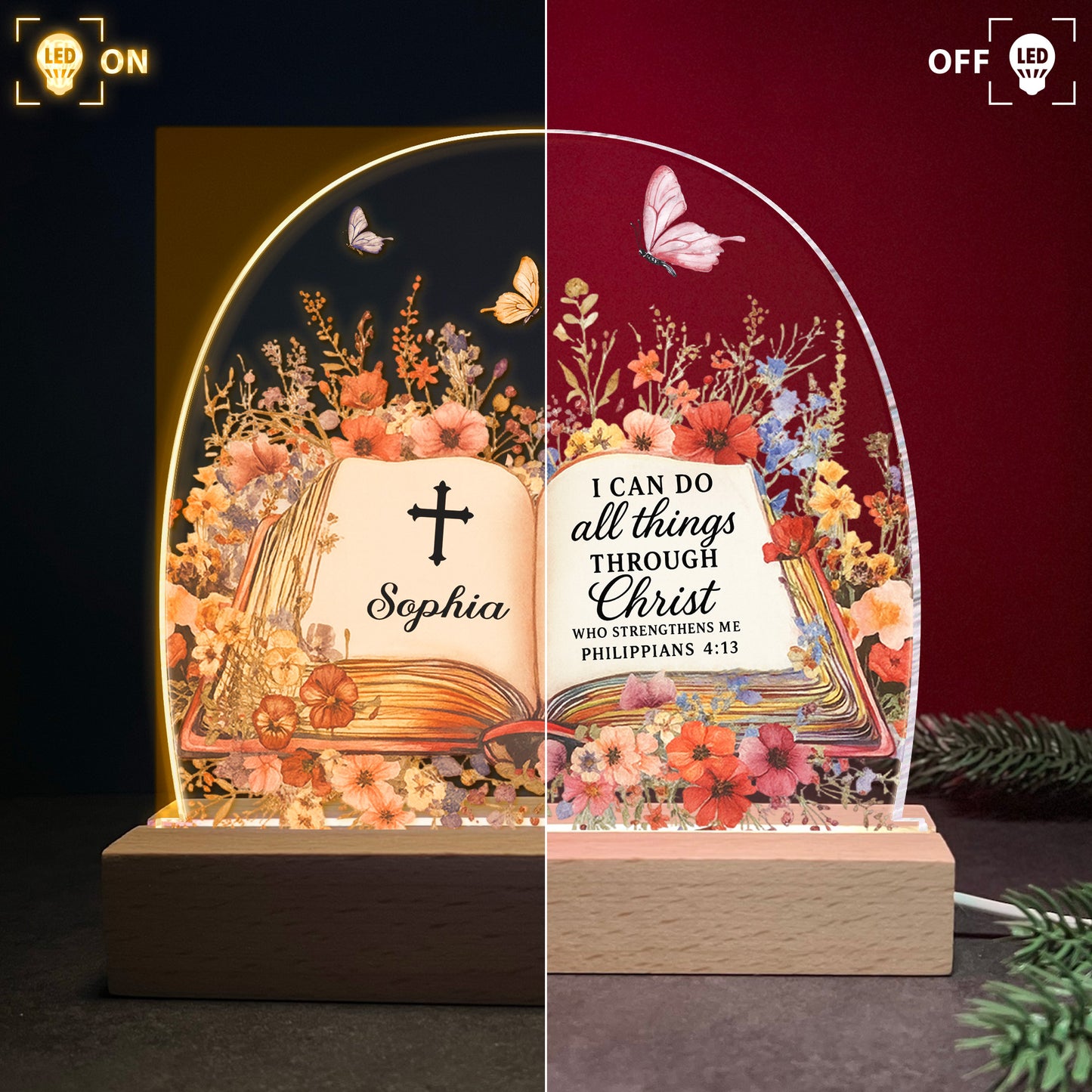 Custom Name With Book Of Favorite Bible Verses - Personalized LED Night Light