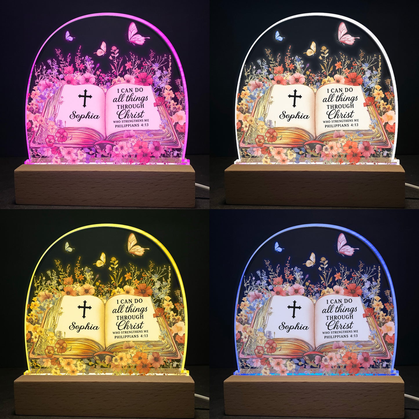 Custom Name With Book Of Favorite Bible Verses - Personalized LED Night Light