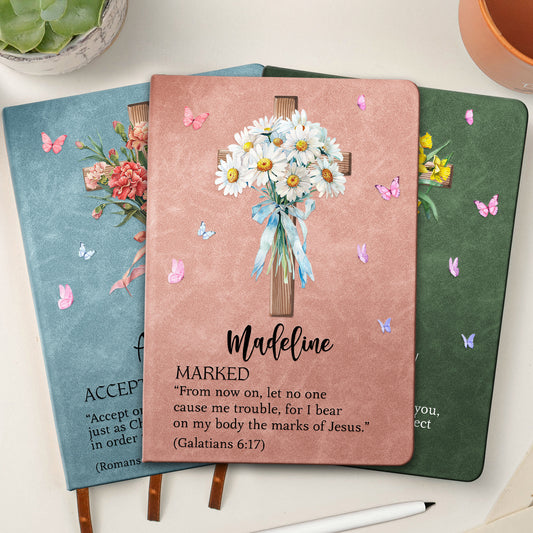 Custom Name With Matching Bible Verse Christian Gift - Personalized Leather Journal