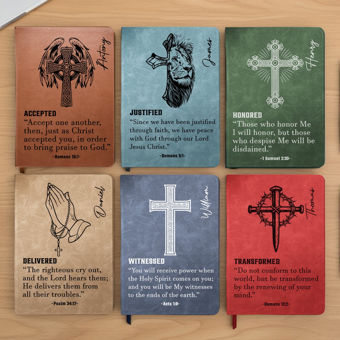 Custom Name With Matching Bible Verse Faith Gift For Him - Personalized Leather Journal