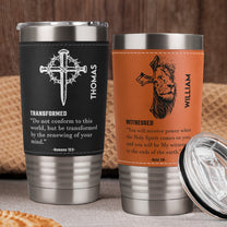 Custom Name With Matching Bible Verse Gift For Him - Personalized 20oz Leather Wrapped Tumbler