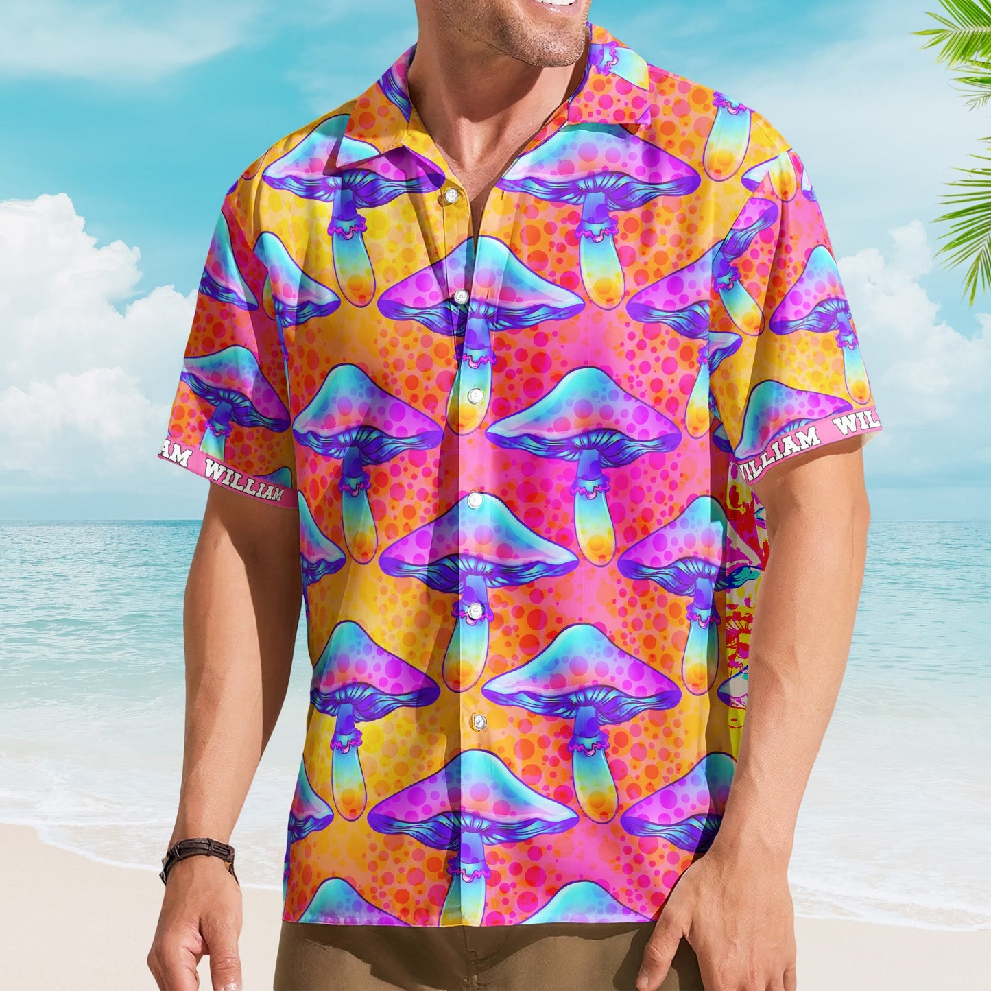 Custom Name With Poisonous Mushroom Pattern - Custom Hawaiian Shirts