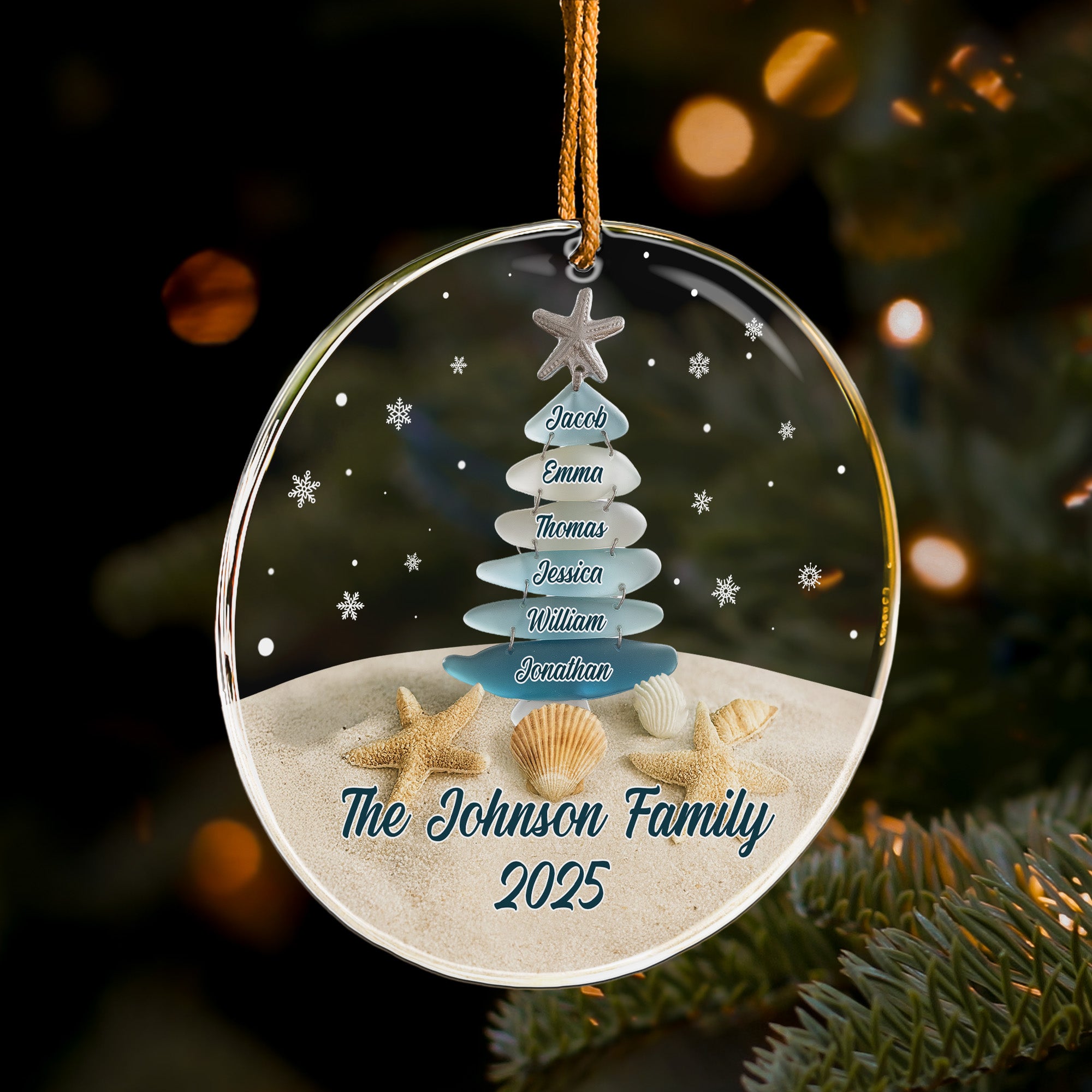 Custom Name With Sea Glass Family Tree Christmas - Personalized Acrylic Ornament