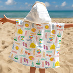 Custom Name With Summer And Beach Pattern - Personalized Kids Hooded Towel