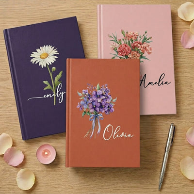 Custom Name & Birth Flower Birthday Gift For Her, Sisters, Daughter, Friends, Coworkers - Personalized Journal