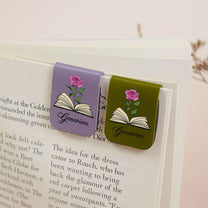 Custom Name & Birth Flower Book Lovers - Personalized Leather Magnetic Bookmark