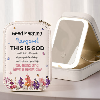Custom Name & Birth Flower Christian Inspiration - Custom Makeup Box With LED Mirror
