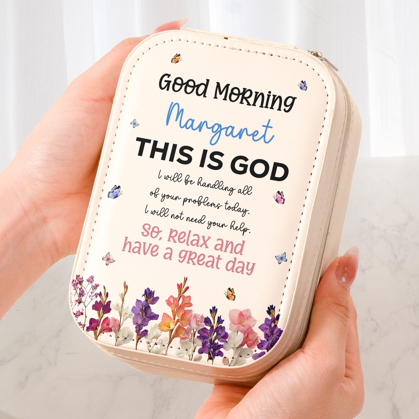 Custom Name & Birth Flower Christian Inspiration - Custom Makeup Box With LED Mirror