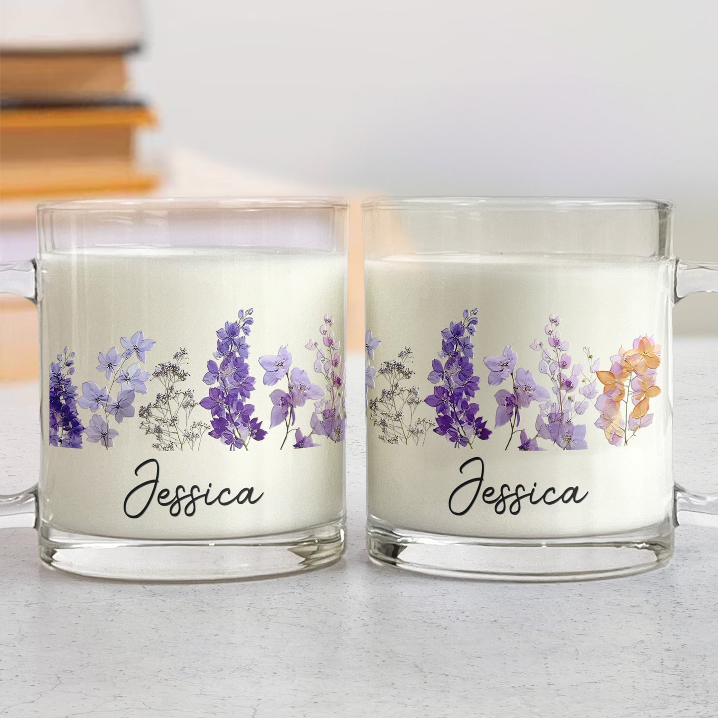 Custom Name & Birth Flower Faux Pressed Flower - Personalized Glass Mug