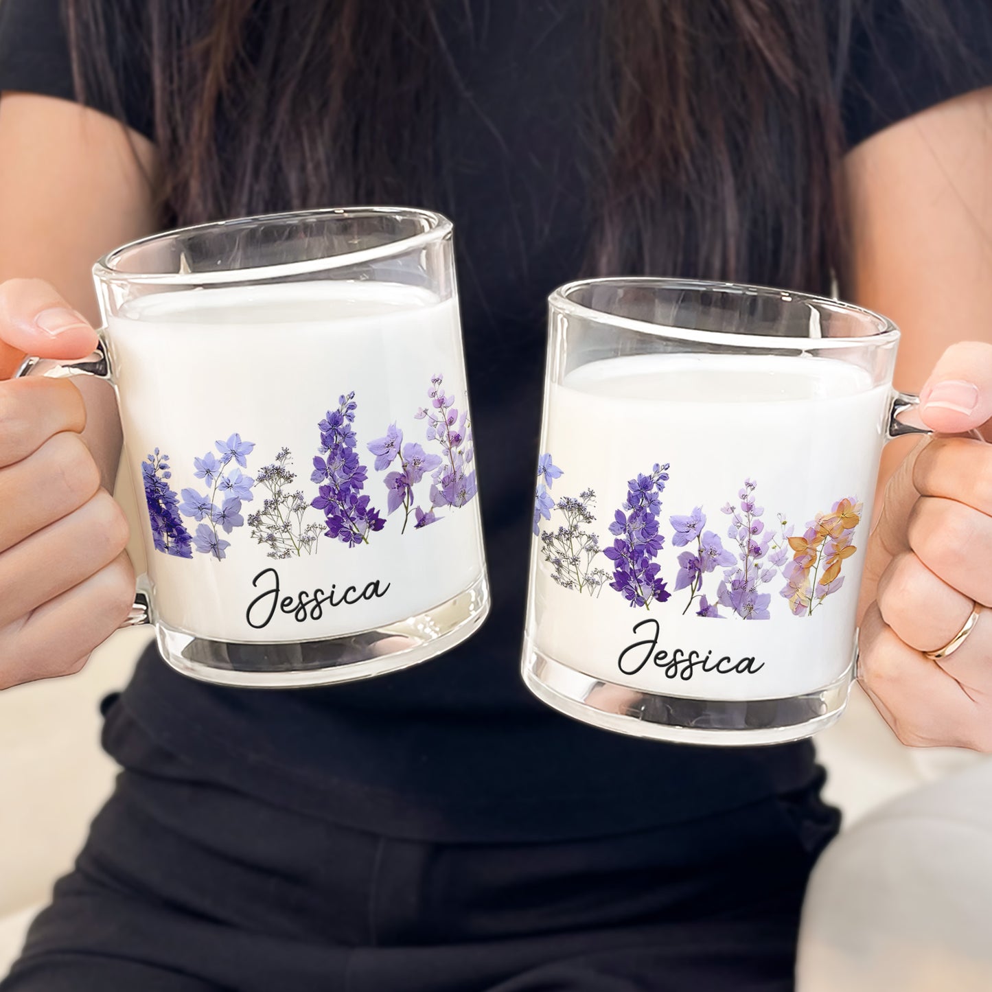 Custom Name & Birth Flower Faux Pressed Flower - Personalized Glass Mug
