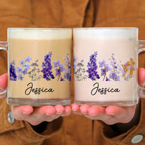 Custom Name & Birth Flower Faux Pressed Flower - Personalized Glass Mug