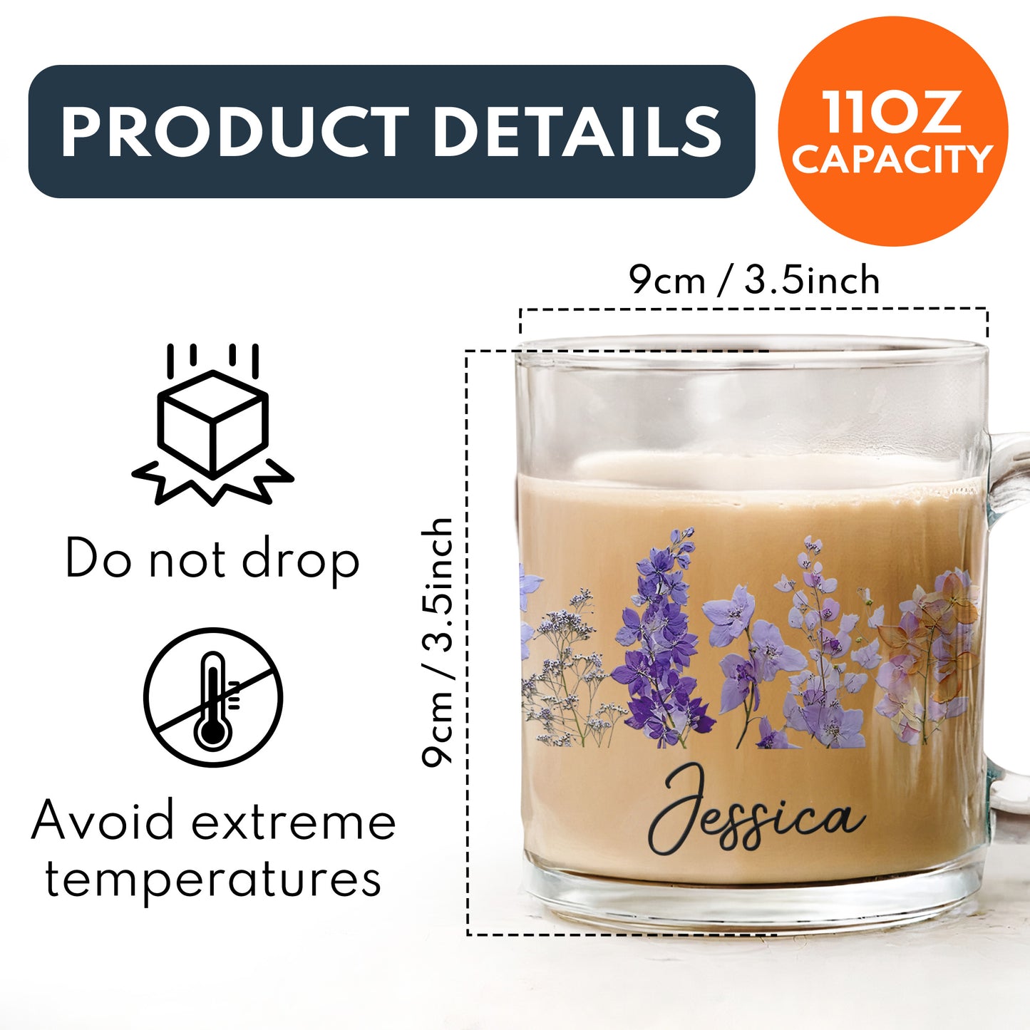 Custom Name & Birth Flower Faux Pressed Flower - Personalized Glass Mug