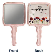 Custom Name & Birth Flower Faux Pressed Flower - Personalized Handheld Mirror