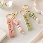 Custom Name & Birth Flower For Her, Sisters, Friends, Teacher, Coworkers - Personalized Beaded Keychain