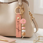 Custom Name & Birth Flower For Her, Sisters, Friends, Teacher, Coworkers - Personalized Beaded Keychain