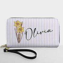 Custom Name & Birth Flower Gift For Her - Personalized Leather Long Wallet