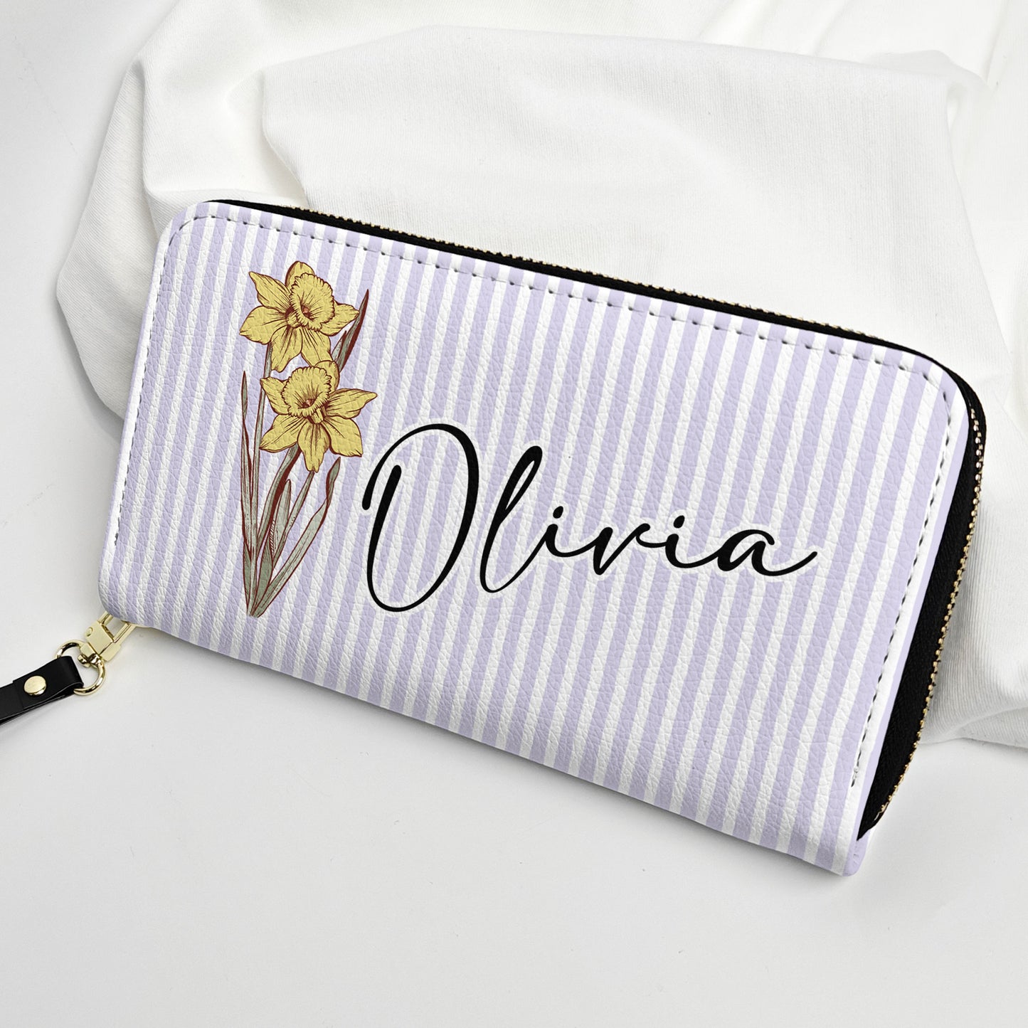 Custom Name & Birth Flower Gift For Her - Personalized Leather Long Wallet