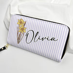 Custom Name & Birth Flower Gift For Her - Personalized Leather Long Wallet