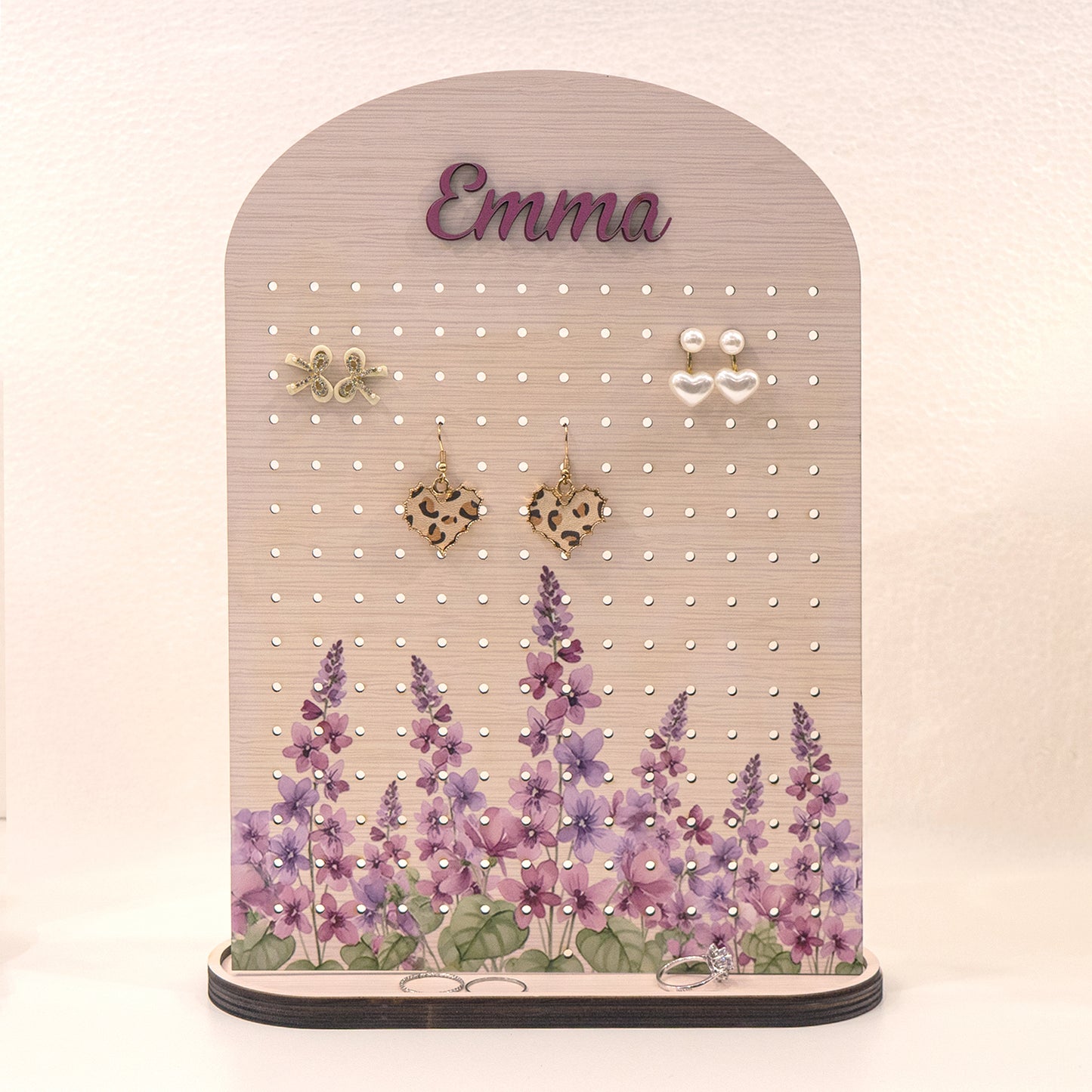 Custom Name & Birth Flower Gift For Her - Personalized Wooden Jewelry Stand
