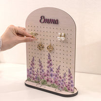 Custom Name & Birth Flower Gift For Her - Personalized Wooden Jewelry Stand