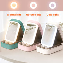 Custom Name & Birth Flower Gift For Her, Daughter, Sister - Custom Makeup Box With LED Mirror