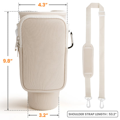 Custom Name & Birth Flower Toile De Jouy - Personalized Water Bottle Carrier Bag With Phone Pocket