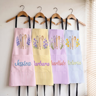 Custom Name & Birth Flower Striped Pattern - Personalized Apron