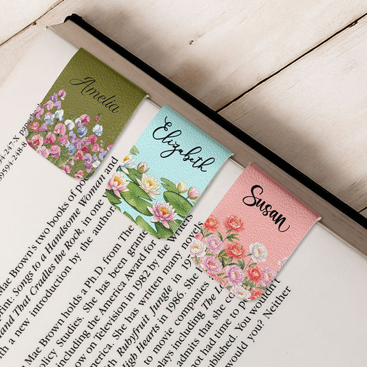 Custom Name & Birth Month Flower For Book Lovers, Book Clubs - Personalized Leather Magnetic Bookmark