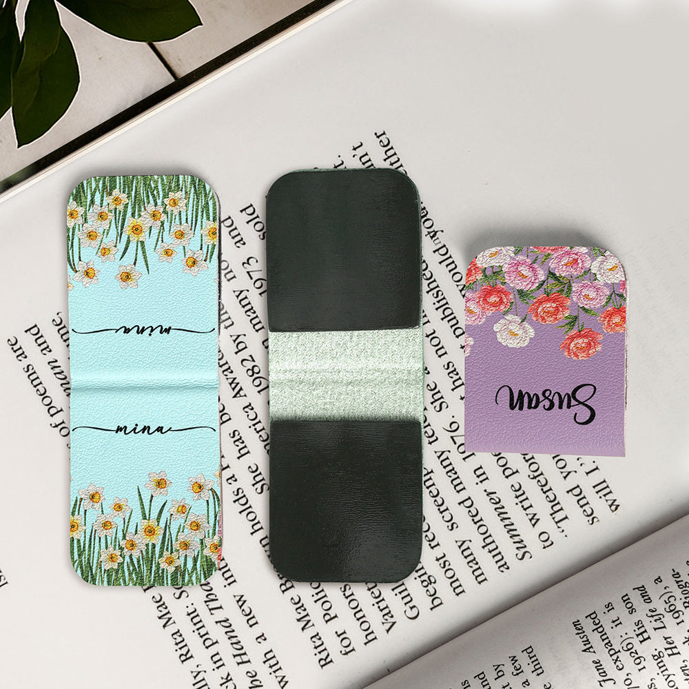 Custom Name & Birth Month Flower For Book Lovers, Book Clubs - Personalized Leather Magnetic Bookmark
