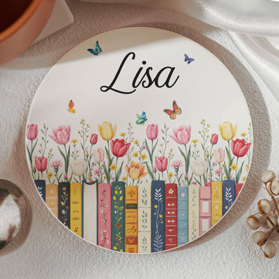 Custom Name & Birthflower For Book Lovers - Personalized Coaster