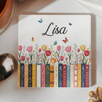 Custom Name & Birthflower For Book Lovers - Personalized Coaster